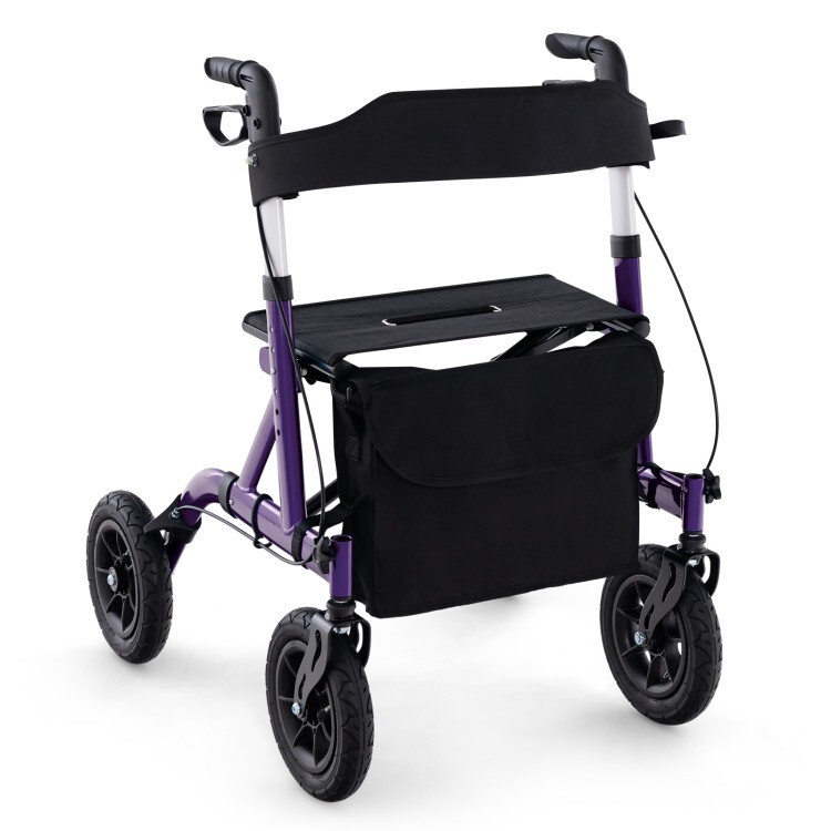 6 Level Adjustable Portable Foldable Senior Rollator Walker w/ Comfortable Seat
