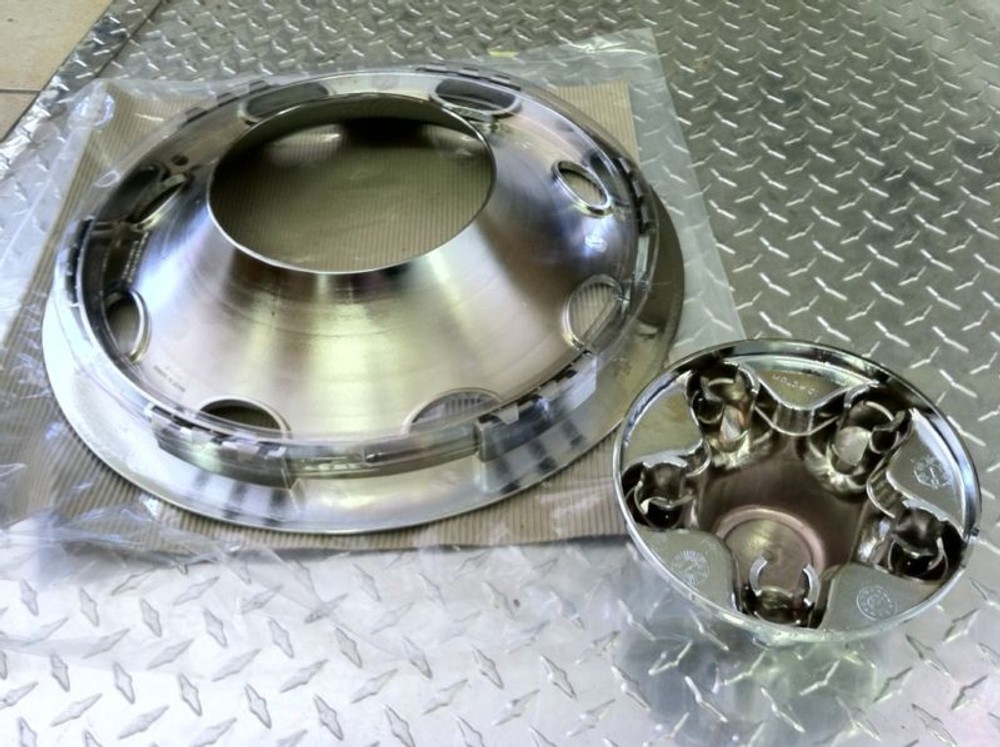 (2) 14" 2pc 5x4.5" BP Chrome Trailer Wheel Hub Cap Rim Covers QT544CLO/545CHS