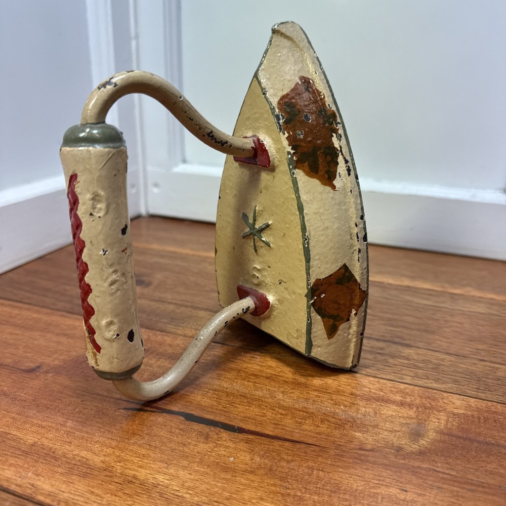 Cast Iron Flat Sad Iron Decorated Painted 6" Vintage