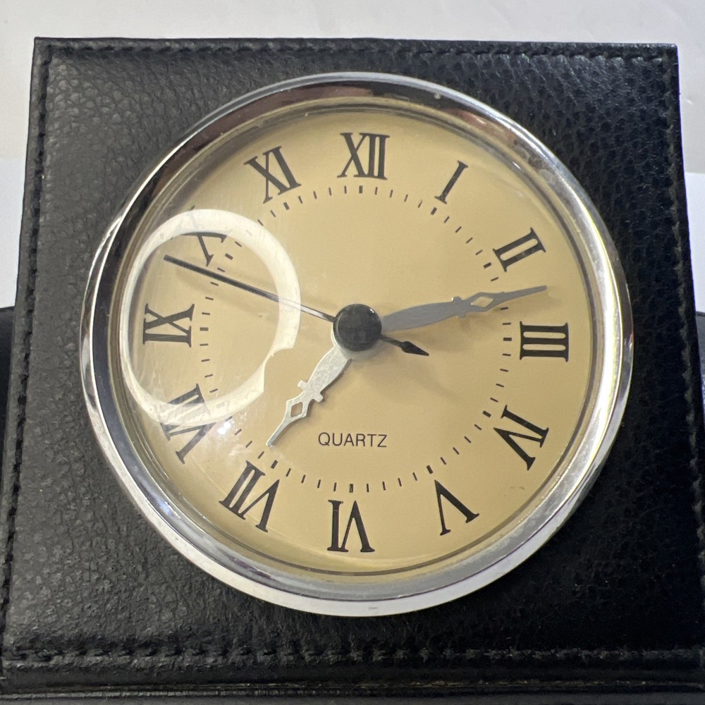 Leather Desk Clock & 2 Pens Leather Wrapped