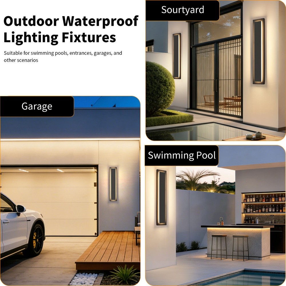 2-Pack 23.6 in. Black Wall Light