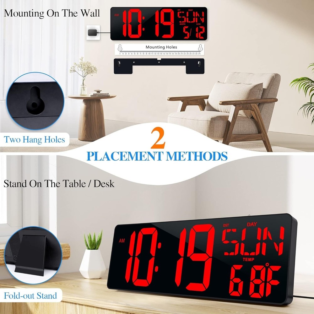 Large Digital Wall Clock with Remote Control 17.2" LED Large Display Timer