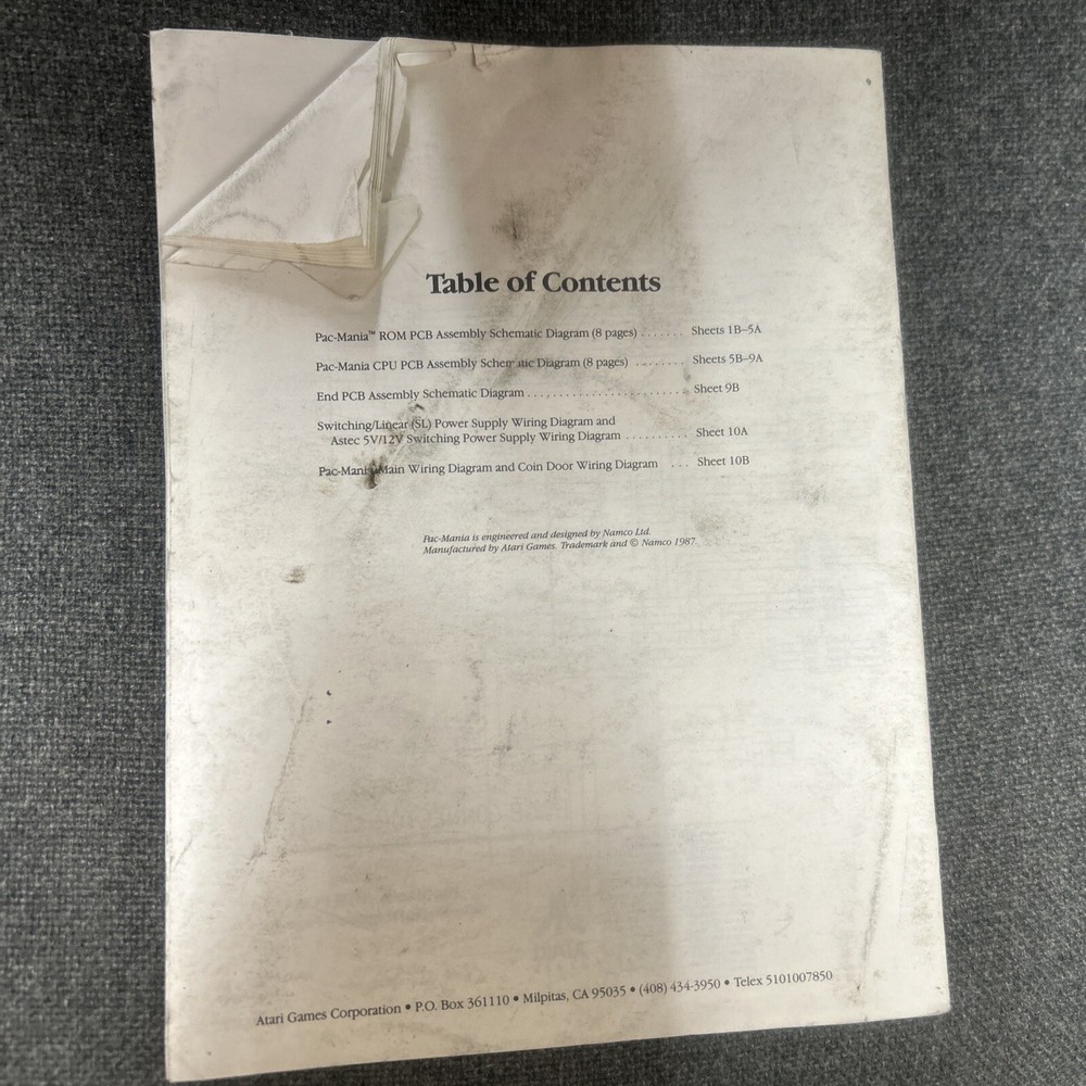 Atari PAC-MANIA Schematic Arcade Video Game Manual - good used original