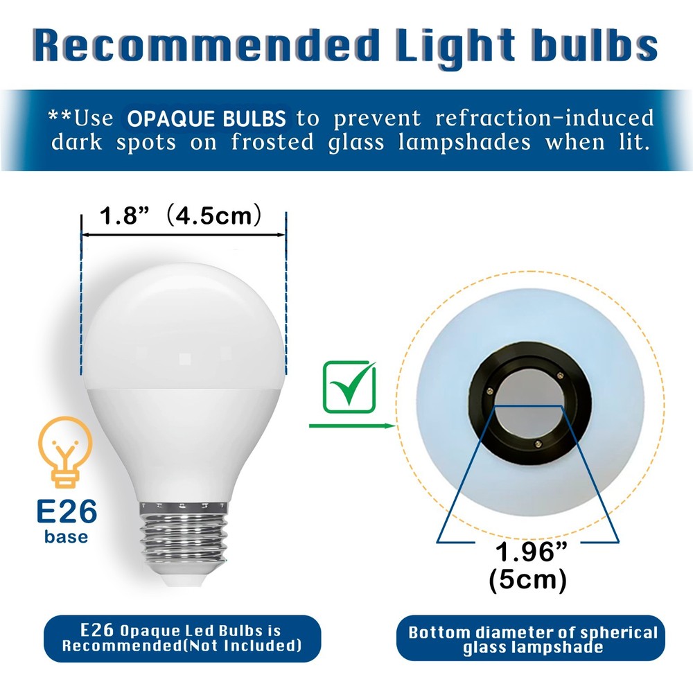 Flush Mount Globe Ceiling Light with Opal Glass Shade, Black E26 Base 1-Light