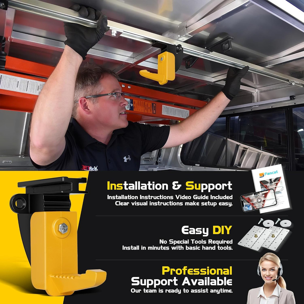 Van Ladder Storage System - Durable Overhead & Sidewall Rack with Mounting Kit