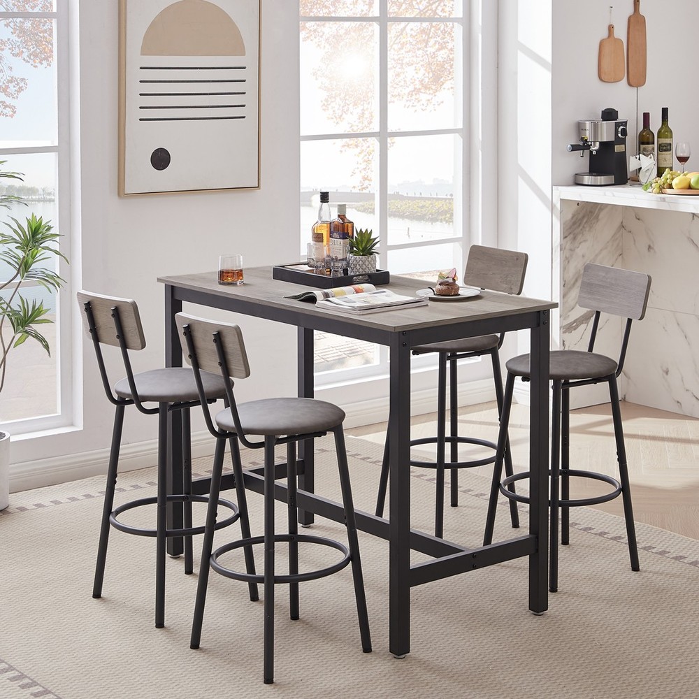 Bar Table Set with 4 Bar Stools PU Soft Seat with Backrest