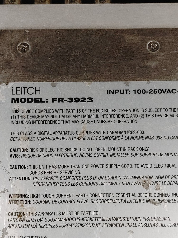 NEO LEITCH FR-3923 Audio Video Frame Synchronizer Chassis Only