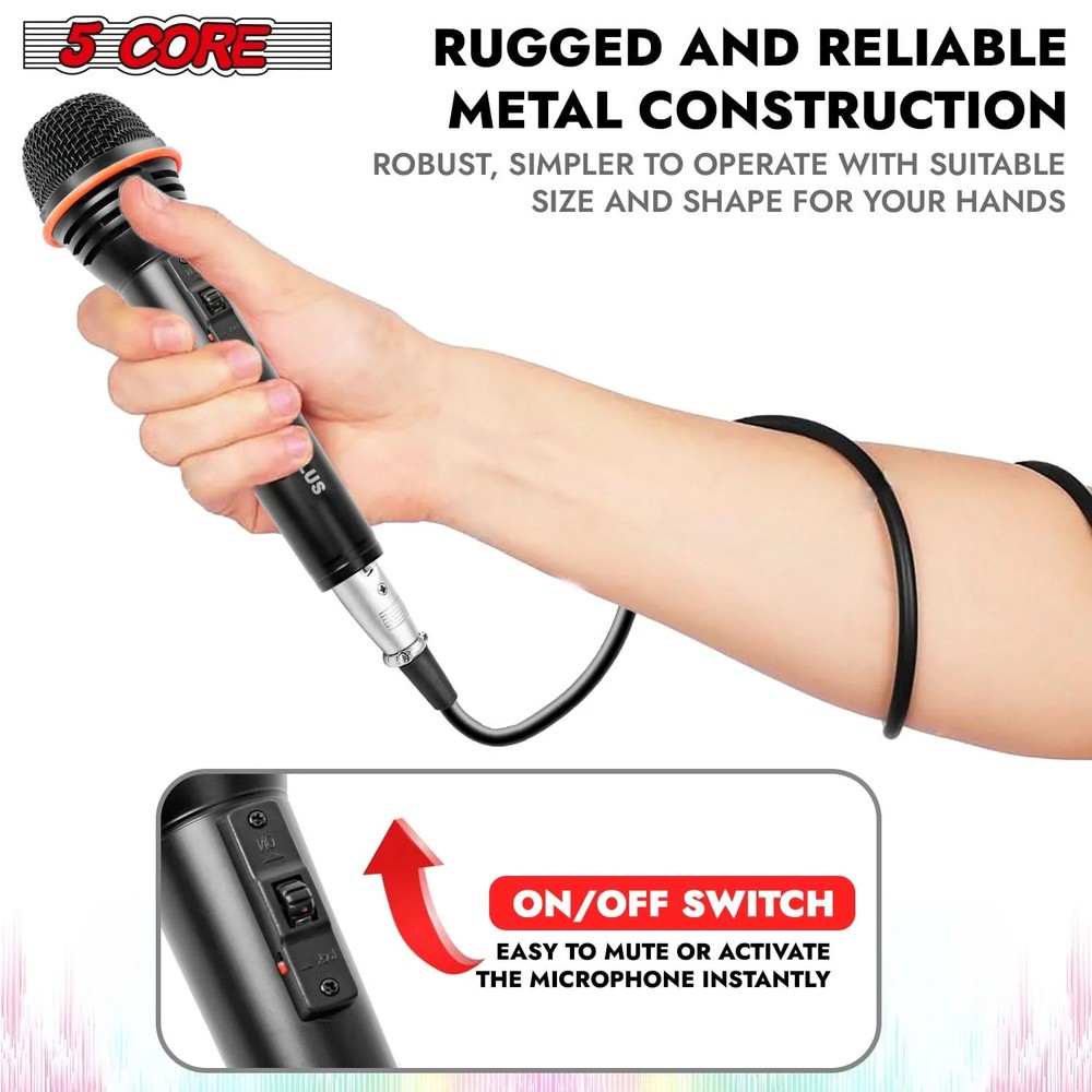 5Core Microphone 3Pc Dynamic Metal Mic Karaoke Singing XLR Handheld Microfono