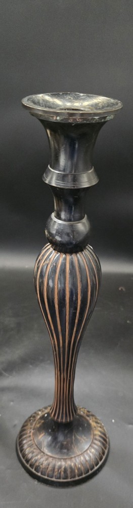 Tall Solid Candle Golder Striped Brown & Black 13.5"