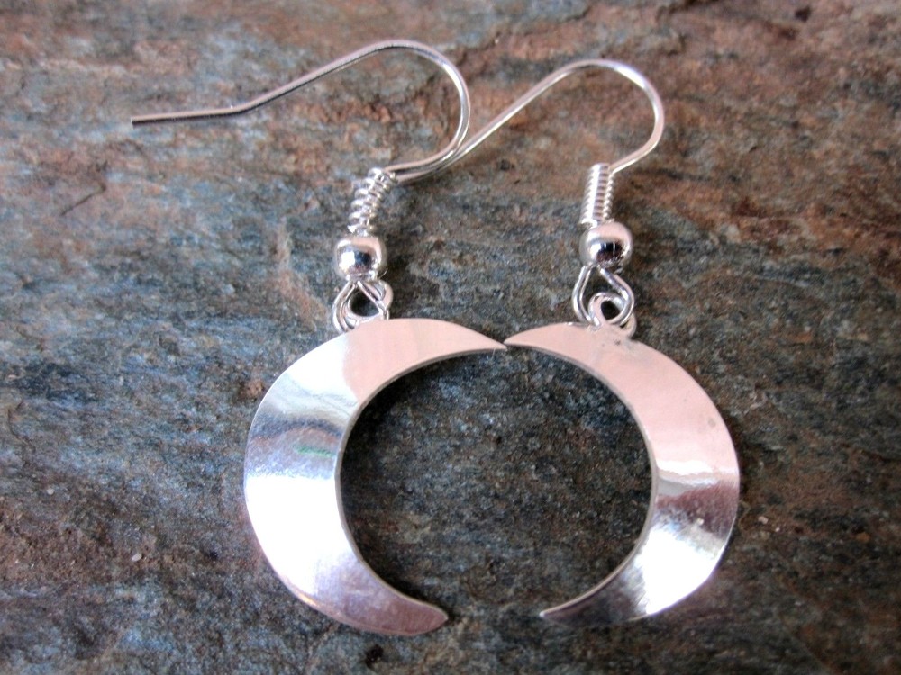 Silver Overlay Tiny Crescent Moon Dangle Earrings Made in Mexico  New aler9