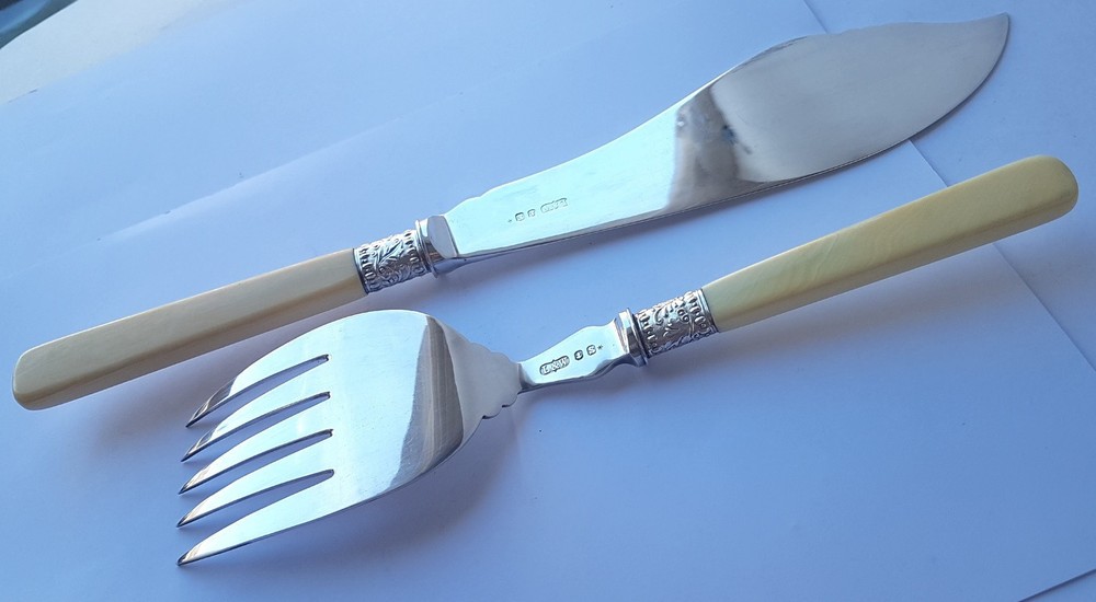 Set IN Original Case Serving Fork + Servierheber England Um 1900 M900