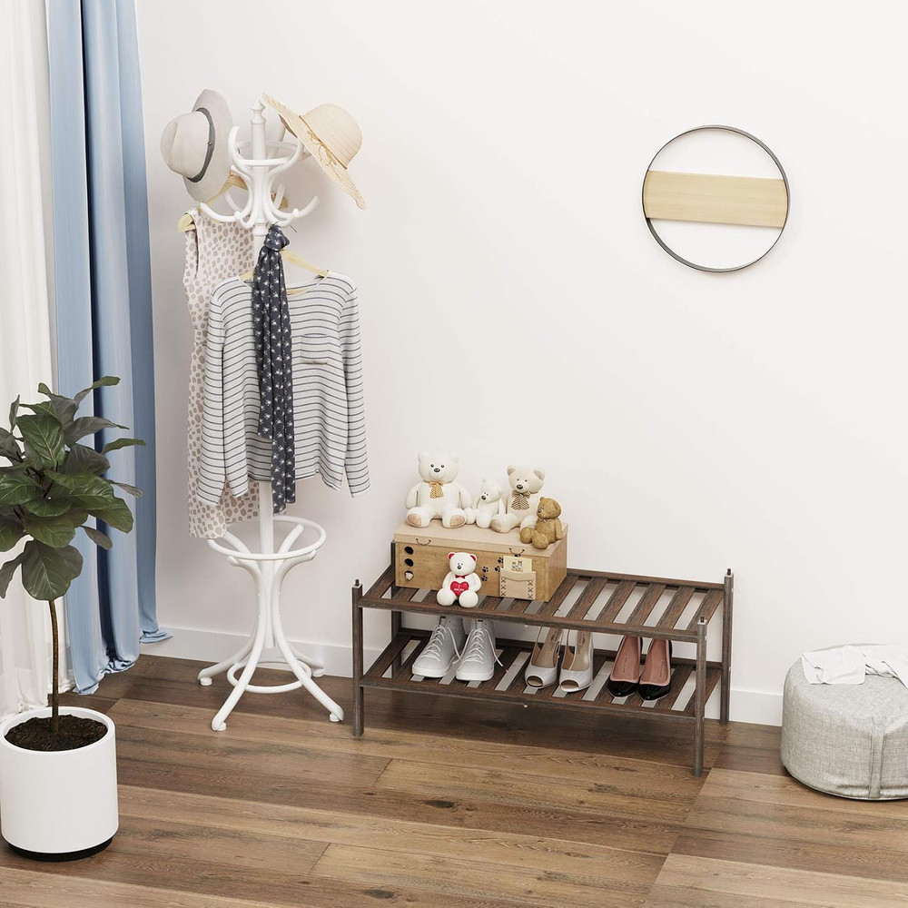 Bamboo 2-Tier Shoe Rack Stackable Shelf Storage Organizer for Entryway, Hallway