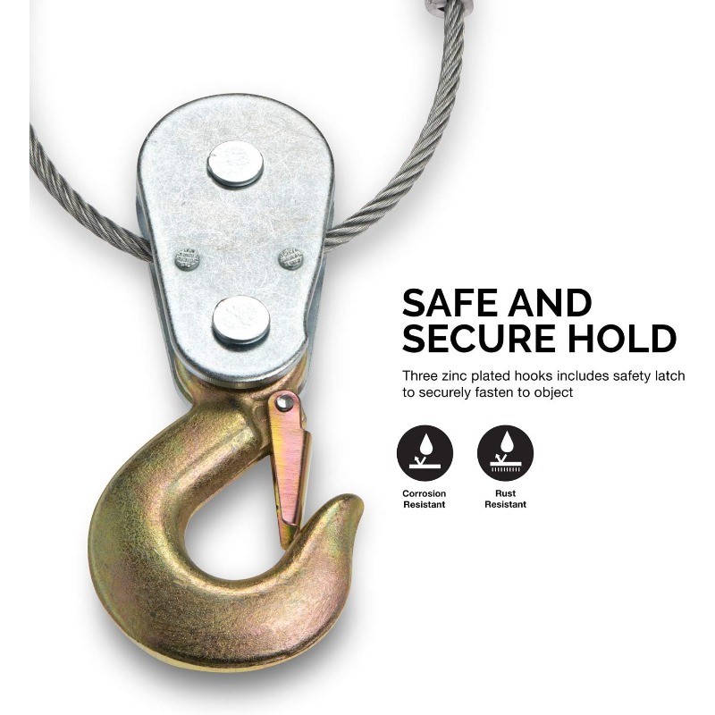 02256A Come Along Winch, 5-Ton (10,000 Lbs) Pulling Capacity, 10Ft, 3 Hook