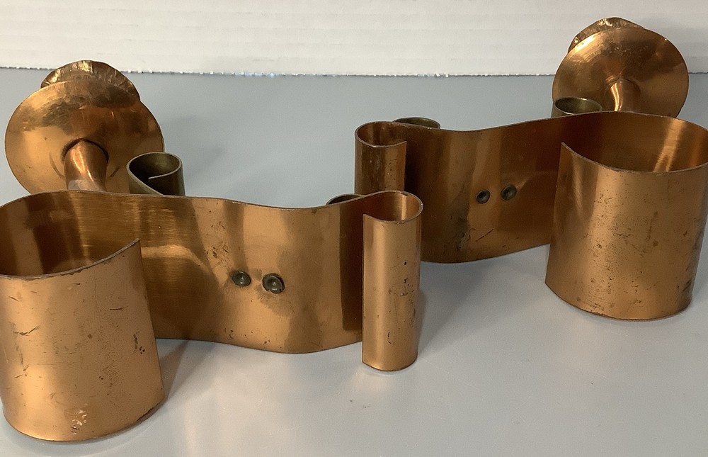 Copper Candlesticks Holders Solid With Brass Flowers Vintage
