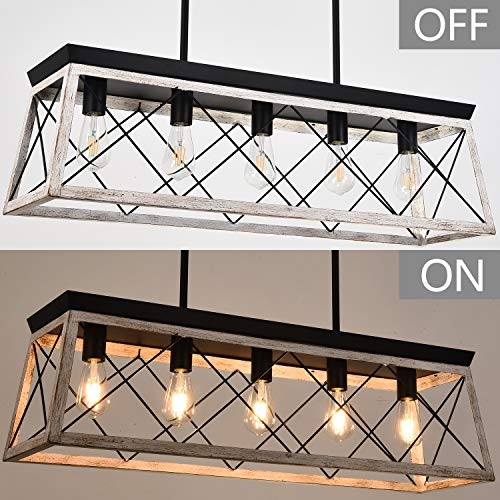 Farmhouse Rectangular Chandelier Rustic, 5-Lights Kitchen Island White5Light