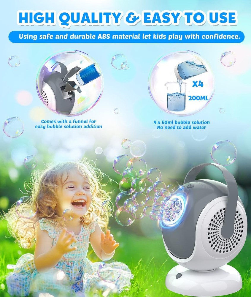 Bubble Machine - Automatic Bubbles Blower for Kids, Toddlers - 360° Oscillati...
