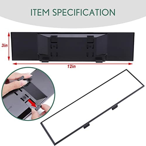 Universal Clip-on Wide Angle Mirror, Panoramic Flat HD Rearview 12" 2-pack