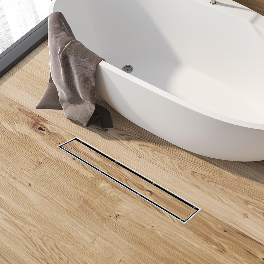 Linear Shower Drain 12 Inch, Shower Drain with 2-in-1 Tile Insert Panel, Brus...