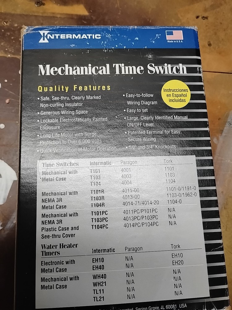 INTERMATIC Electromechanical Timer: 24 hr, 120V AC, DPST, Mechanical