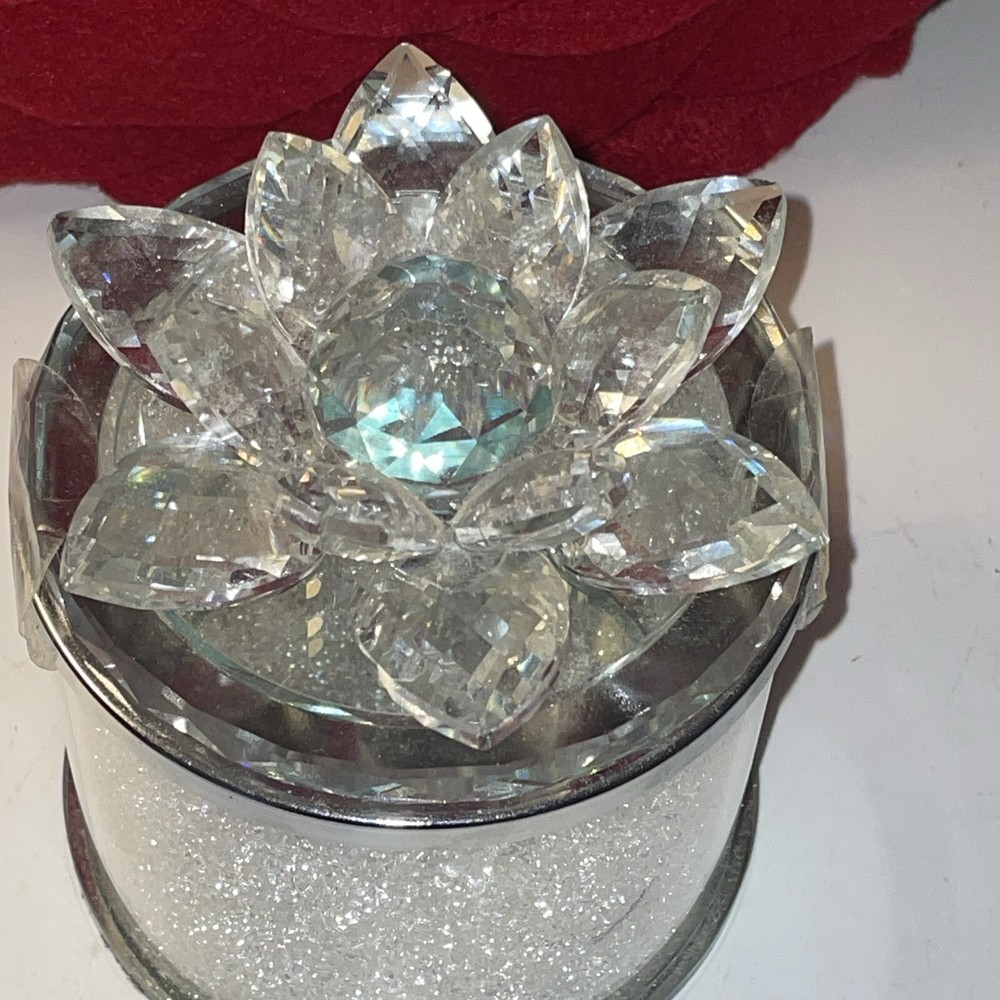 Crystal 5" Round Lotus Box, Silver