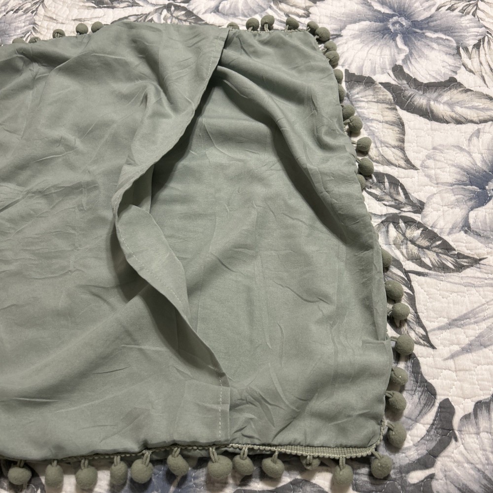 Microfiber Pillow Shams with Pompoms Green X 4