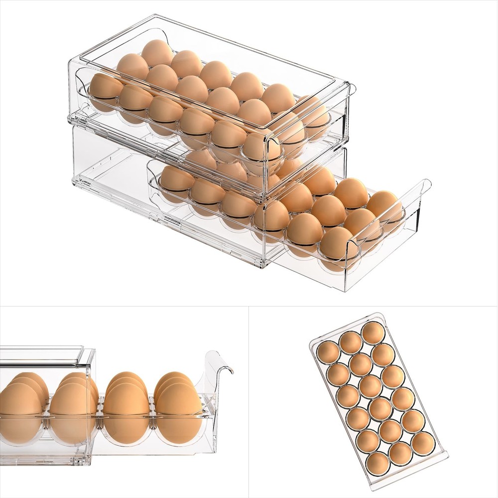BPA Free Refrigerator Organizer Bins, Stackable Egg 18 Holder, Clear