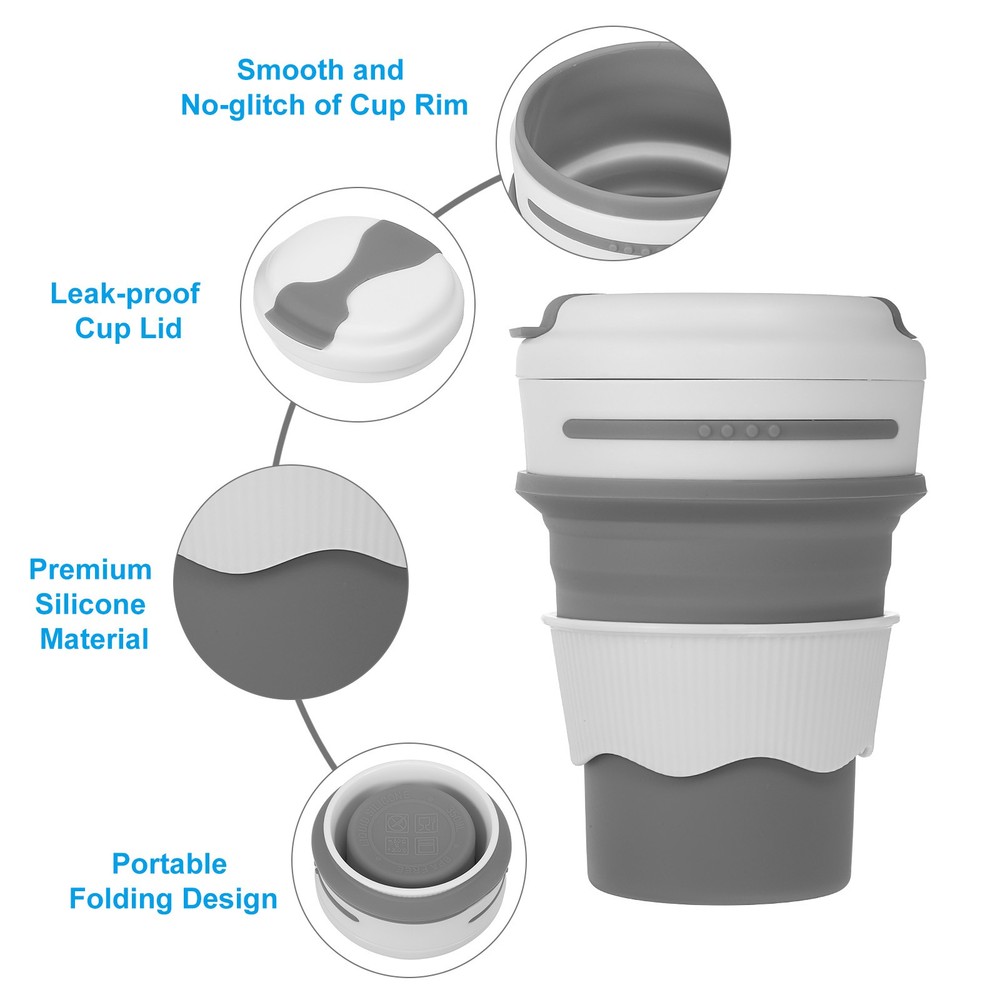 Folding water bottle, 350mL folding with lid, grey