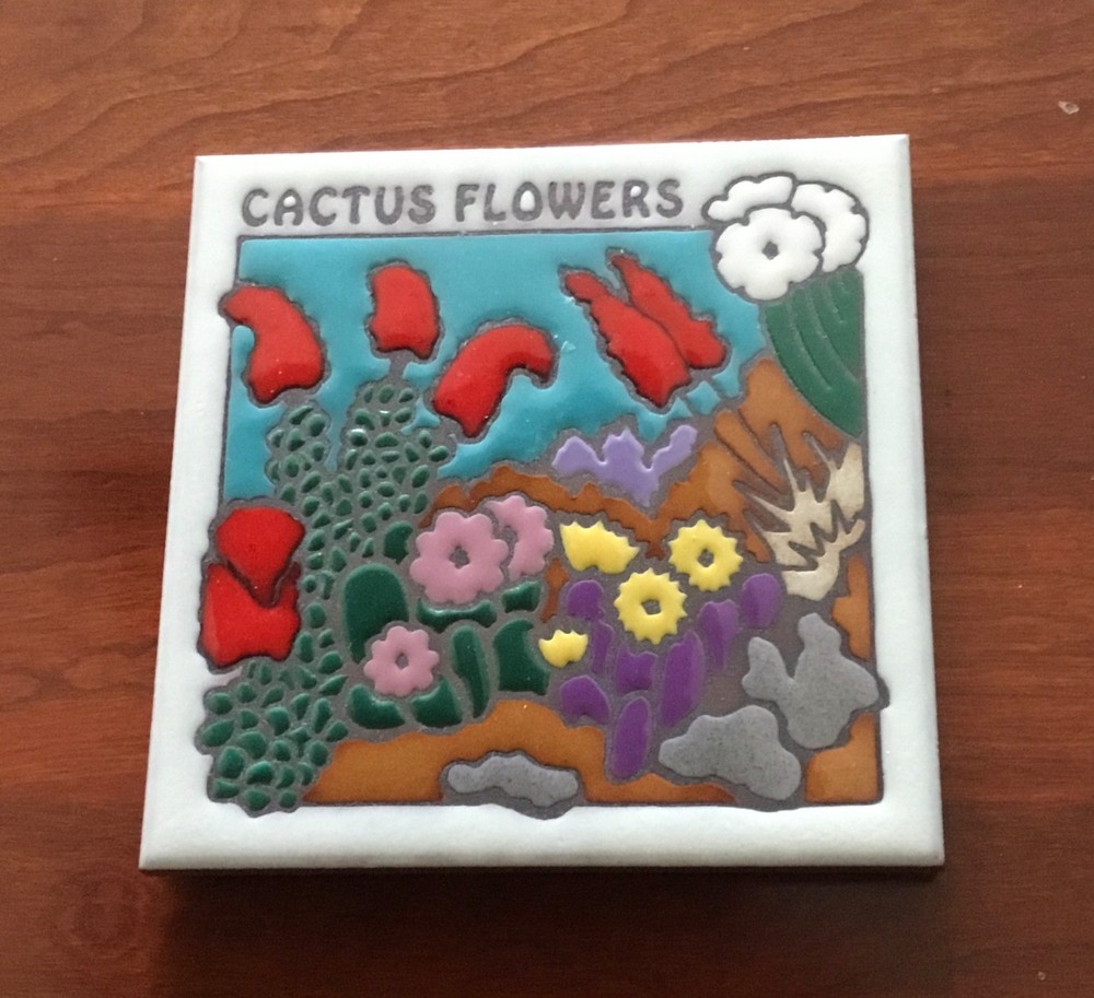 Cactus Flower Tile 5 and 7/8” Square Ceramic Masterworks