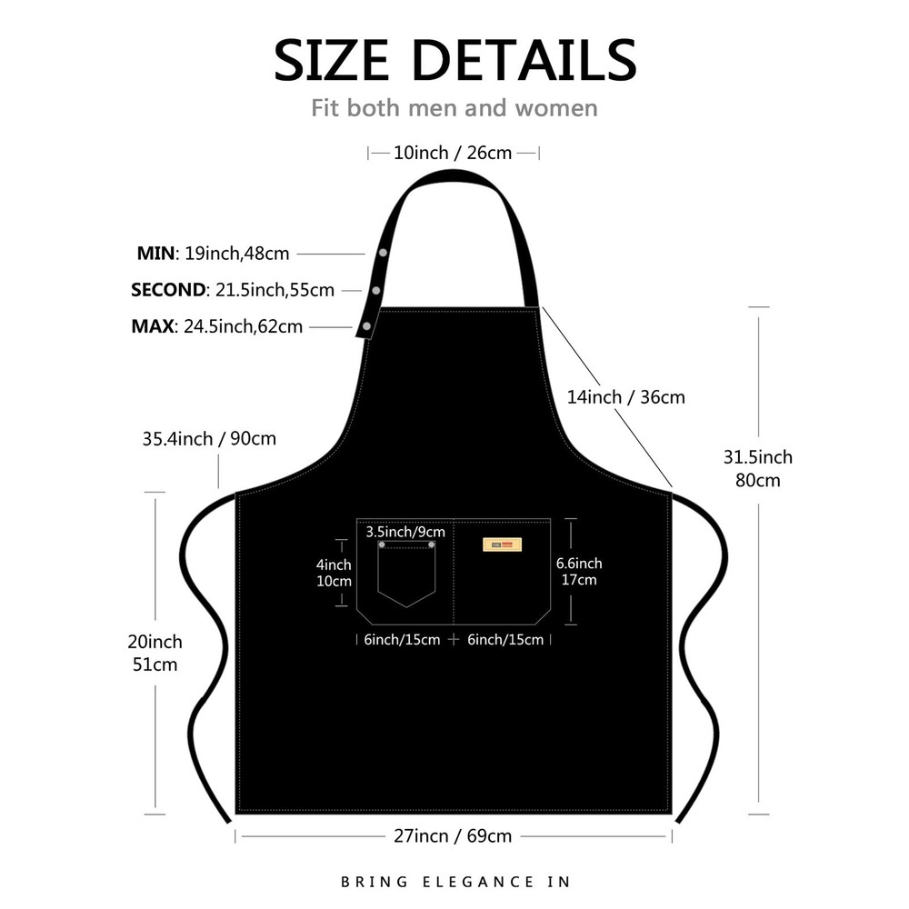 Extra Large Aprons for Men Adjustable Button Bib Apron with 3 Pockets Chef Co