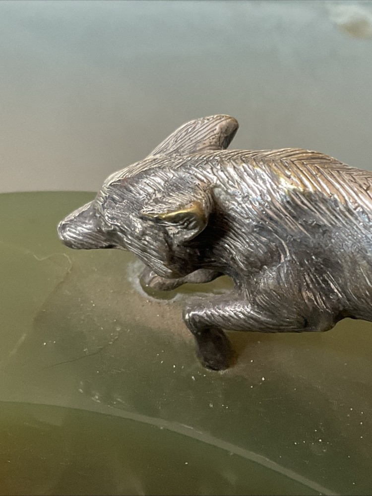 VINTAGE SILVER PLATED FOX FIGURE ON BASE.