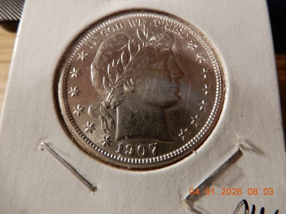 1907 P AU BARBER HALF DOLLAR