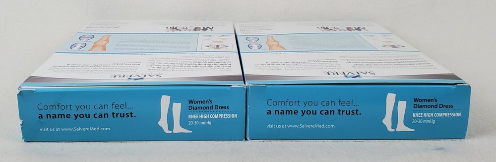 Womens SALVERE Medium Diamond Pattern Dress Compression Socks 2 Pair NIB