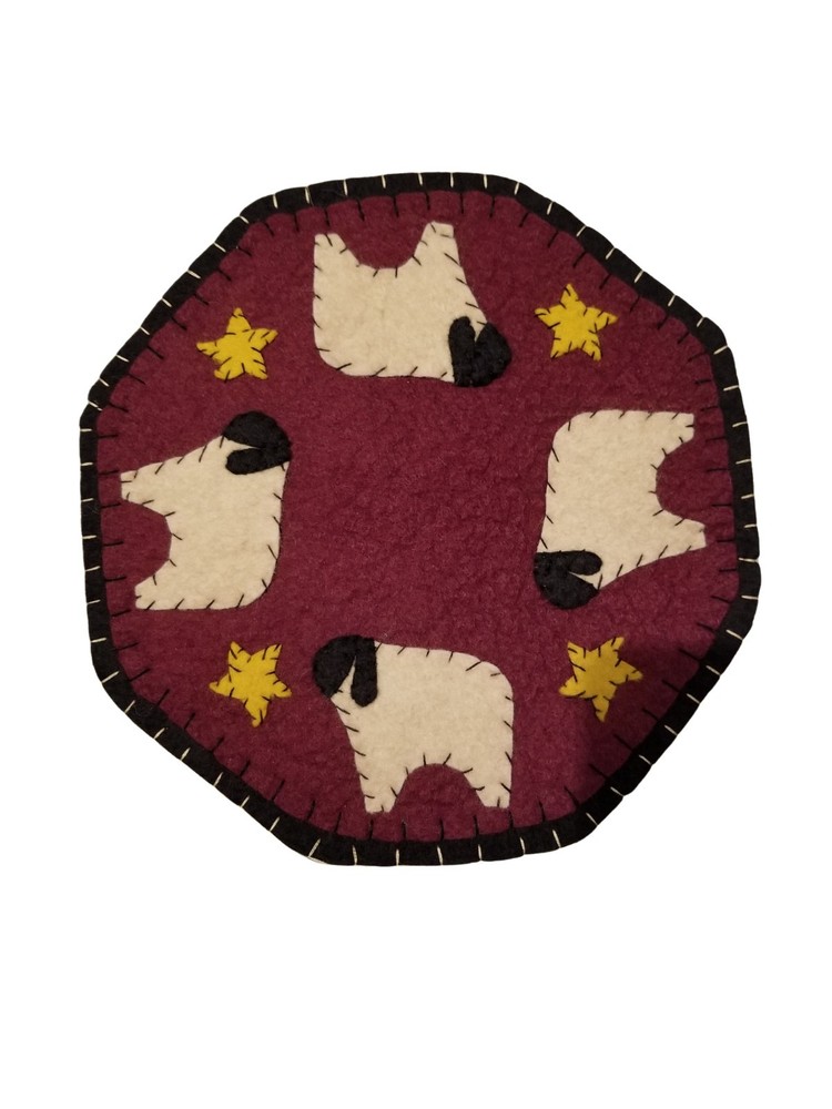 Primitive Sheep Candle Mat, 11" Dia.