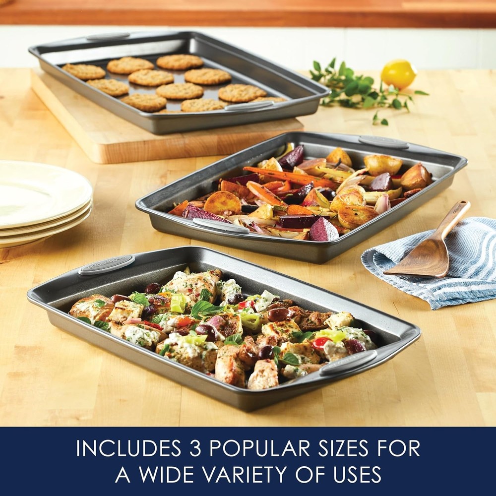 Nonstick Bakeware Set W/ Grips Nonstick Cookie Sheets / Baking Sheets 3 Piece