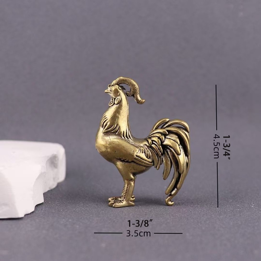 Small Solid Brass Bronze Rooster Cock Sculpture Figurine