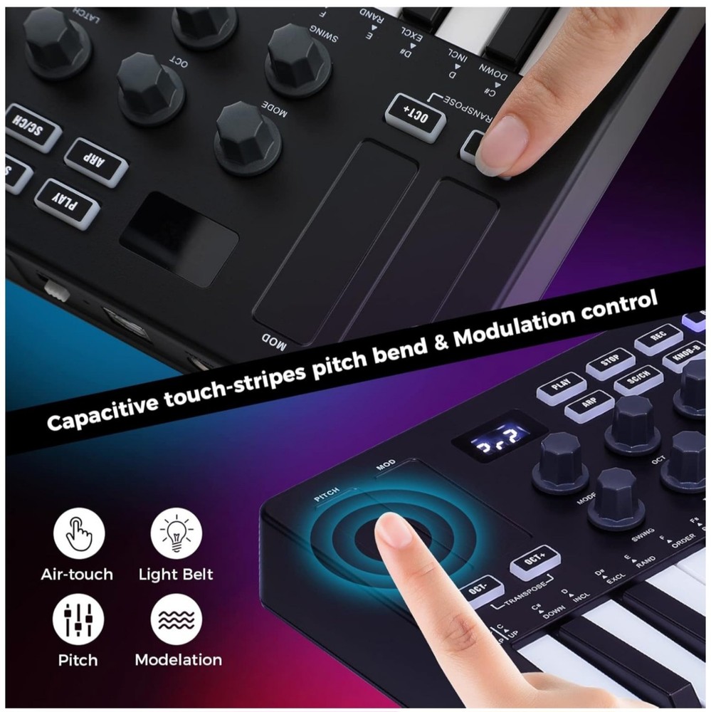 Asmuse Wireless MIDI keyboard, 25 Keys USB MIDI Controller Keyboard with...