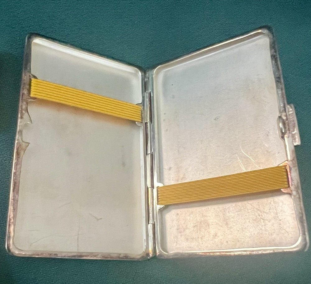 FABULOUS 835 SILVER 4 PIECE ETCHED CIGARETTE CASE COMPACT PERFUME PILL BOX SET