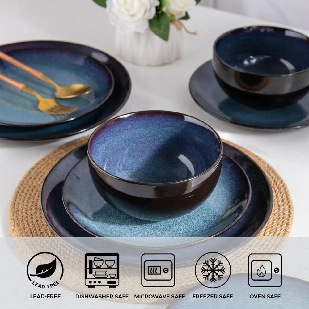 LERATIO Ceramic Dinnerware Sets Service for 8-24pcs, Dreamy Moonlight-Blue