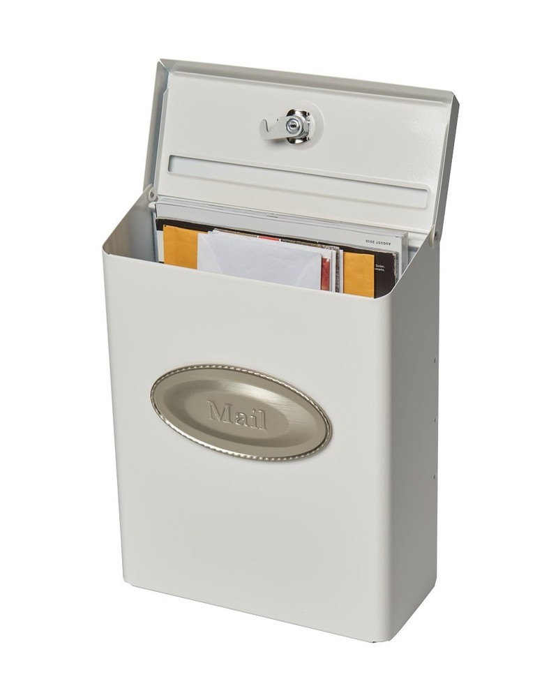 Designer Locking Medium Capacity Galvanized Steel White, WallMount Mailbox, D...