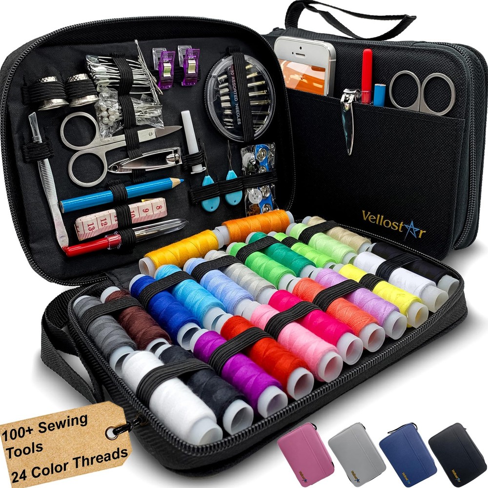 Vellostar Sewing Kit for Adults & Medium (24 Threads), Standard Black