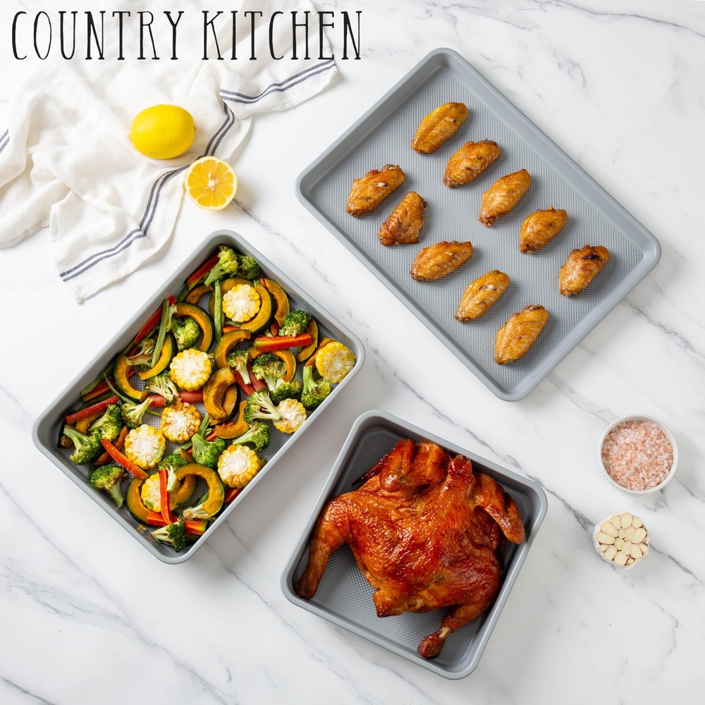 Country Kitchen Nonstick Stackable Bakeware Set - Durable, Easy 6 Pcs, Black