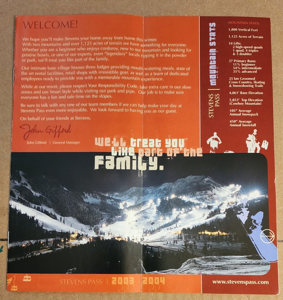 2003/04 STEVENS PASS SKI AREA 8P BROCHURE WASHINGTON. MINT