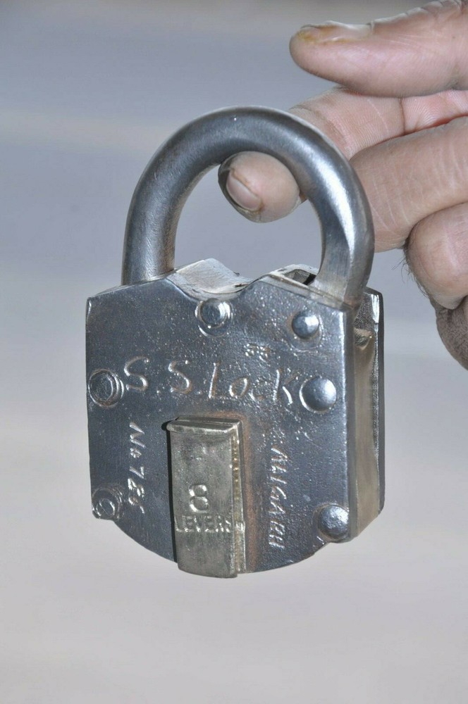 Vintage Iron & Brass Handcrafted Solid Heavy Unique Shape Push Button Padlock