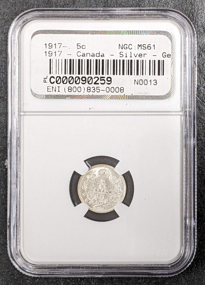 1917 Canada Silver George V 5 Cent NGC MS 61