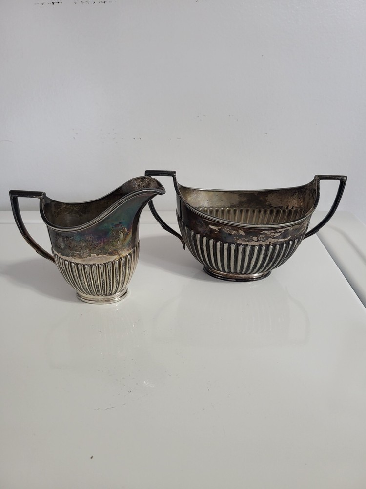 Antique Cream And Sugar Set Marked Silver Plated Edwardian Pitcher