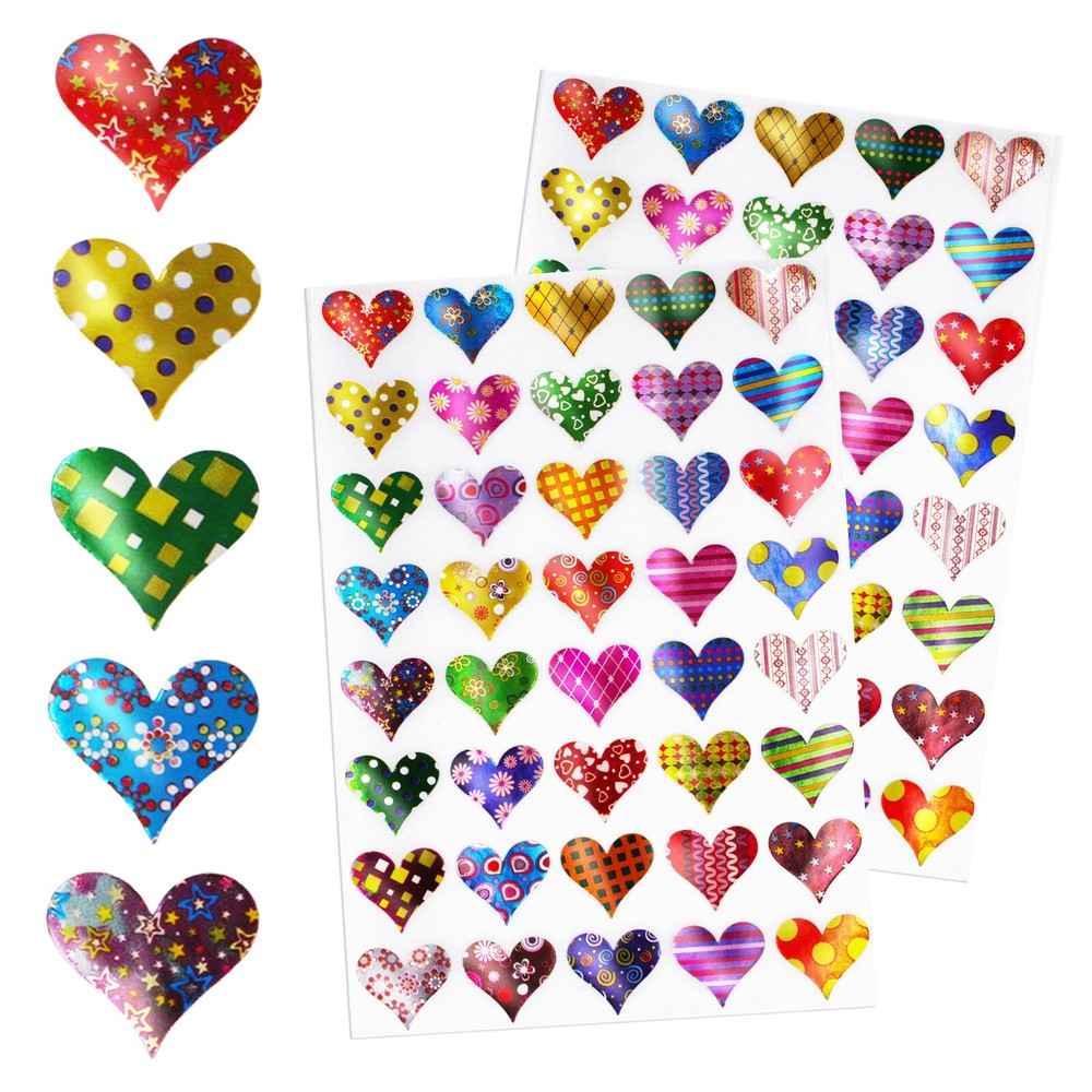 Scrapbooking Stickers Hearts with Assorted Patterns Permanent Adhesive 400 Pack