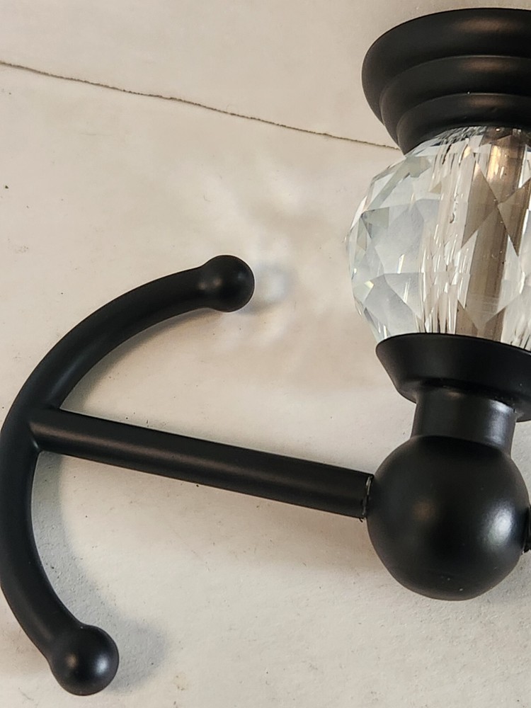 Chic Matte Black Bathroom Hardware with Crystal Decor Towel Hook