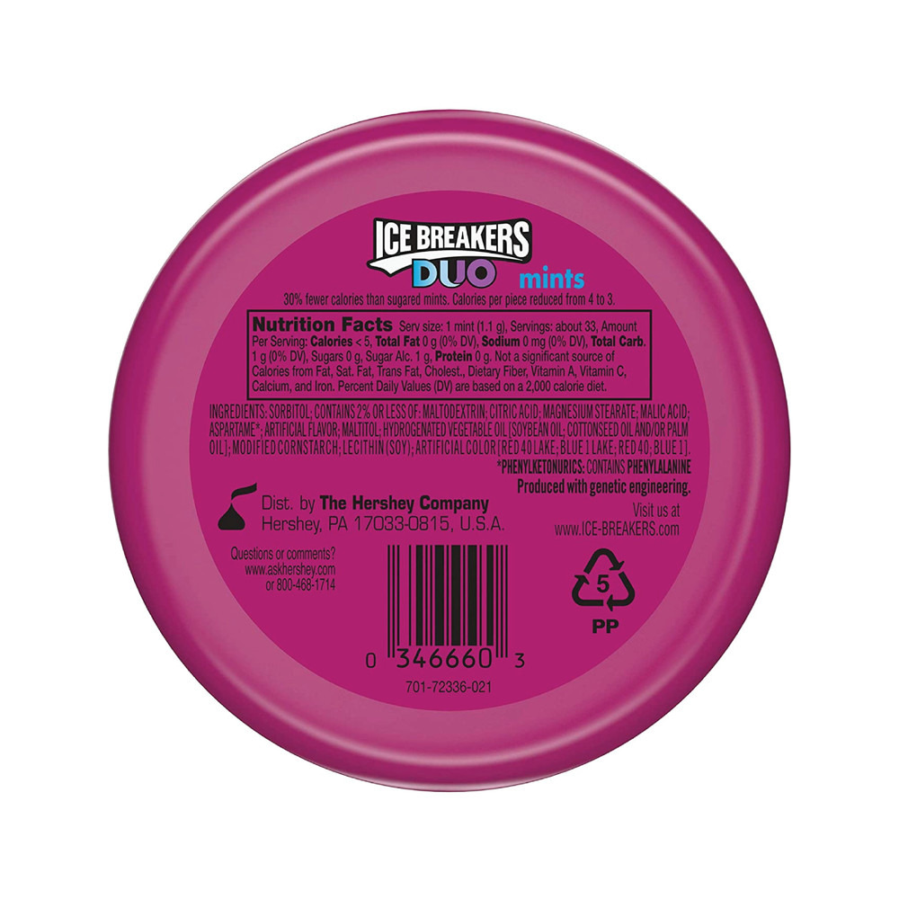 3x Tins Ice Breakers Duo Fruit + Cool Raspberry | 50 Mints Per Tin | 1.3oz