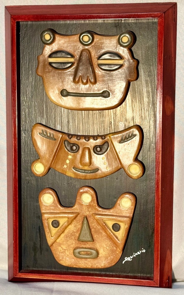 Peruvian Seminario Ceramicas Mask Wall Art Framed Cusco Peru Signed Ceramic