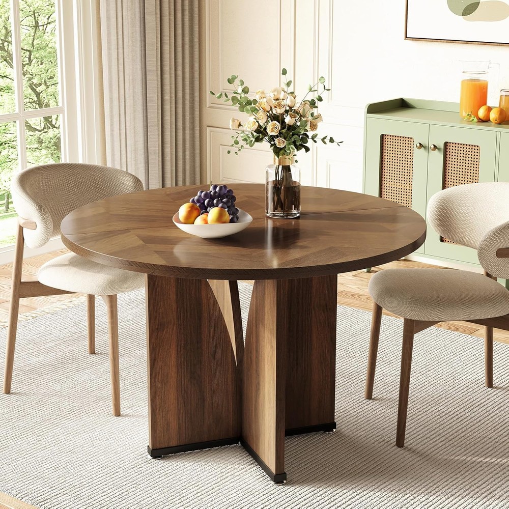39-Inch Round Dining Table 4 Rustic Kitchen Table W/ X-Shaped Stable Pedestal